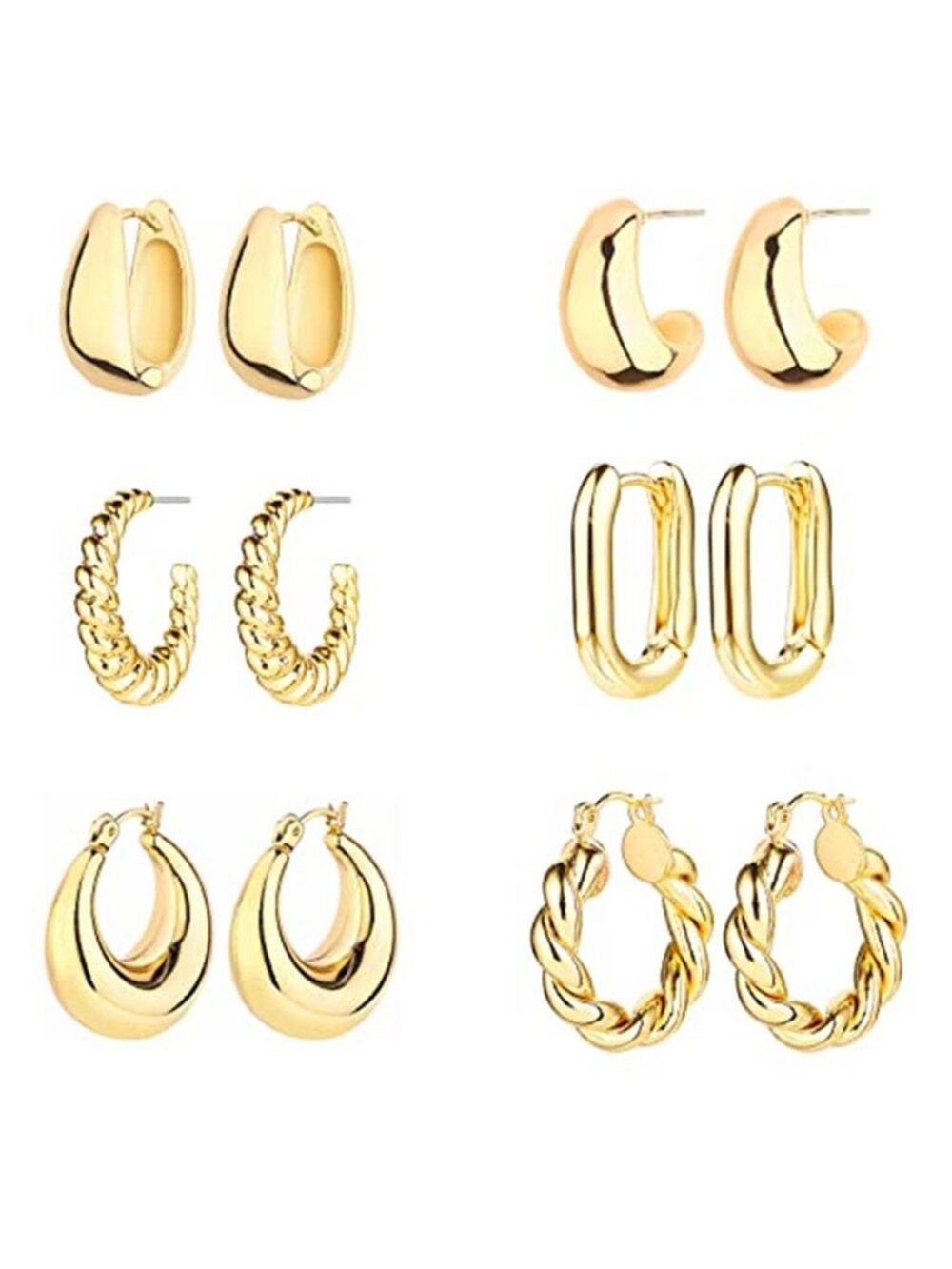 6 Pairs 14K Gold Plated Hoop Earrings for Women Lightweight Chunky Hoop